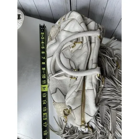 Prada Taupe Gold Leather Antik Cervo Fringe Large Bowler Bag Top Handle - Picture 15 of 16